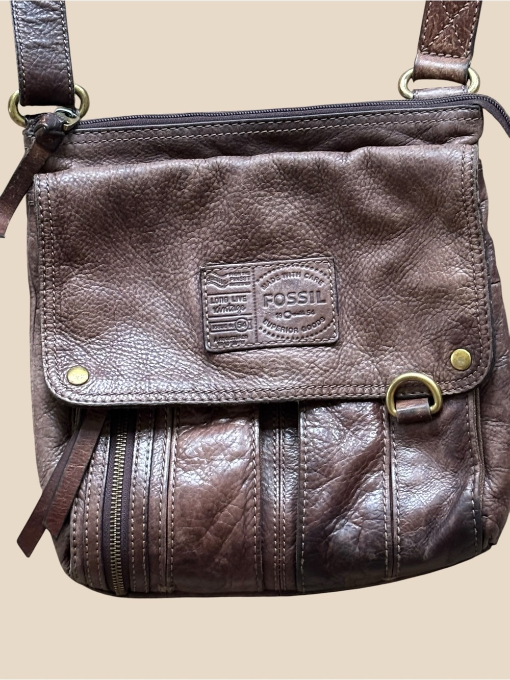 Vintage Fossil Brown Leather Morgan Traveler Crossbody Messenger Bag 10 X 11